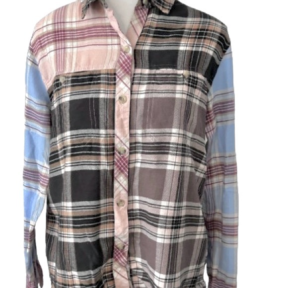 RAILS Flannel Plaid Shirt SM Top Button Down Designer Patchwork Blue Brown Multi - Picture 2 of 12
